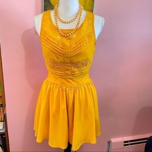 Hollywould Goldenrod Flowy Lace Wasp Waist Romper